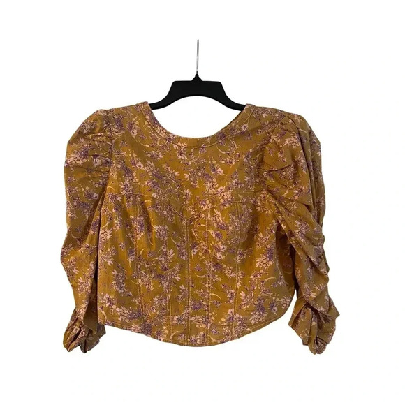 Free People Monica Top Corset Style Back Cut Out 3/4 Sleeve Shirt Size Large - Picture 1 of 7